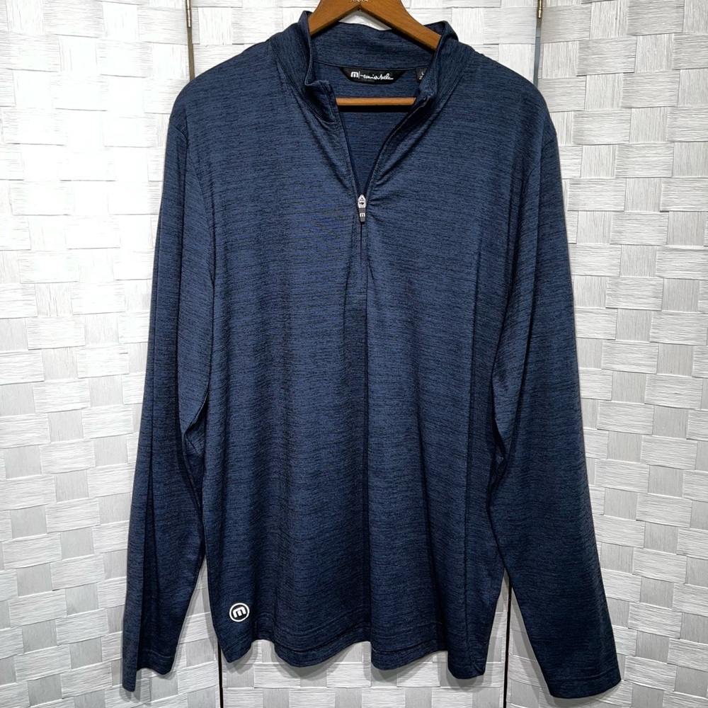 Travis Matthew Mens Heater Quarter Zip Size Large Vintage Indigo Sea Island
